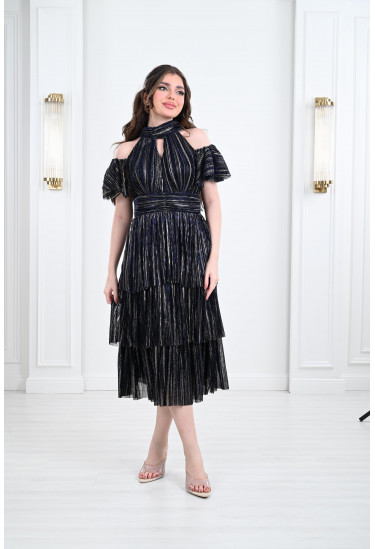 فستان نسائي ميدي ذات طيات متعددة